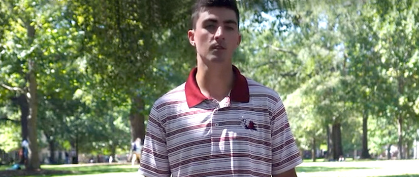 student standing on horseshoe