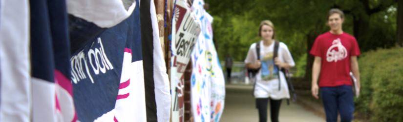 Students walk on campus.