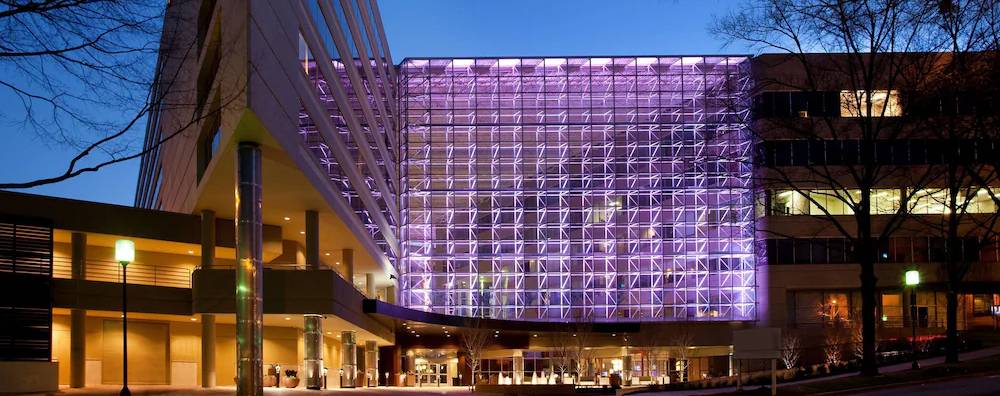 hotel with purple glow