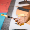 A colorful mural is painted