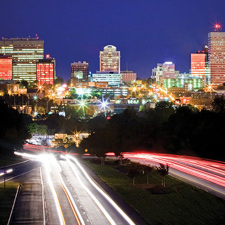 Columbia, SC skyline lights at night