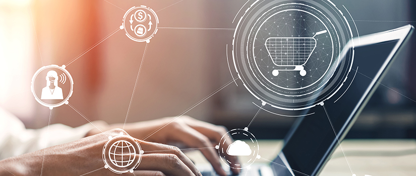 Omni channel technology of online retail business. Multichannel marketing on social media network platform offer service of internet payment channel, online retail shopping and omni digital app.