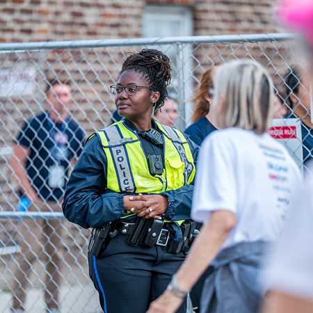 Officer On Duty Monitoring Crowd