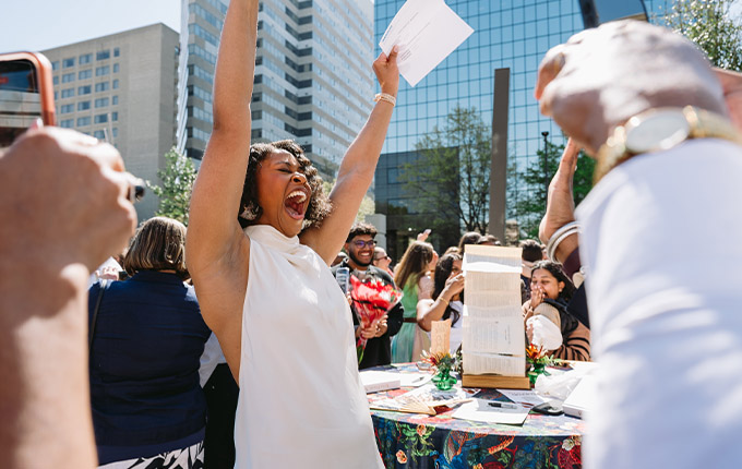 A MD student celebrates her match day reveal