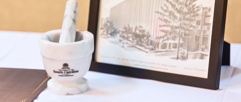 Mortar and pestle on table