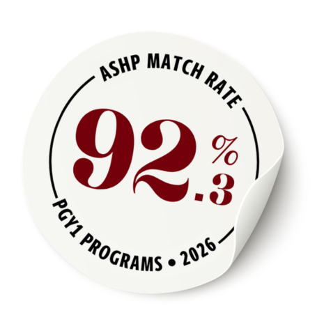 Sticker with text "ASHP Match Rate PGY1 Programs - 2026 - 92.3%"
