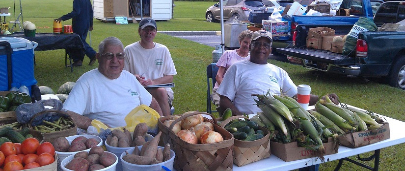 People at a farmer's market stand