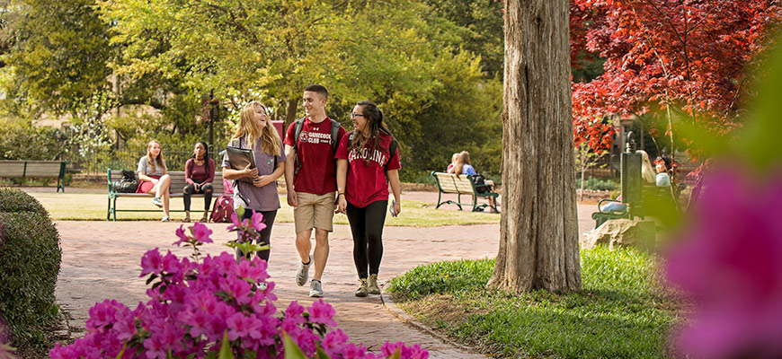 Students walk together on campus